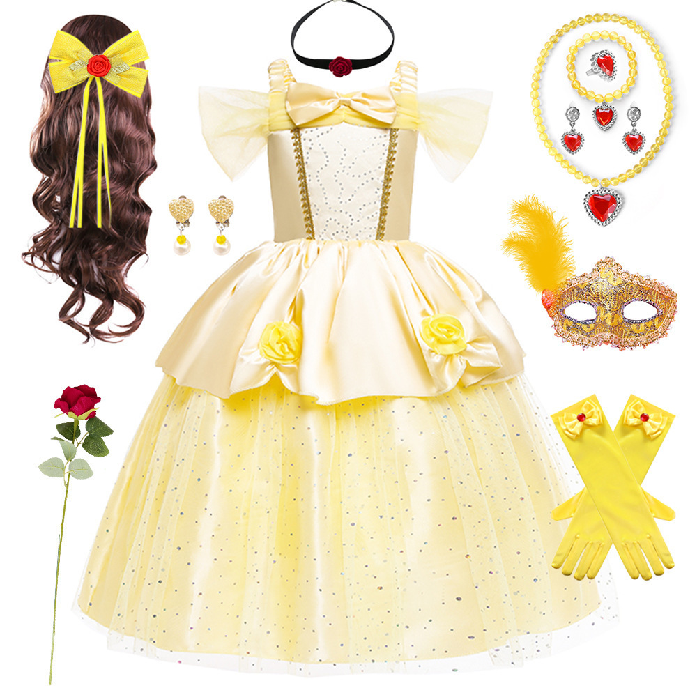 萬聖節 美女與野獸貝兒公主禮服 淺黃 100-150cm #E50