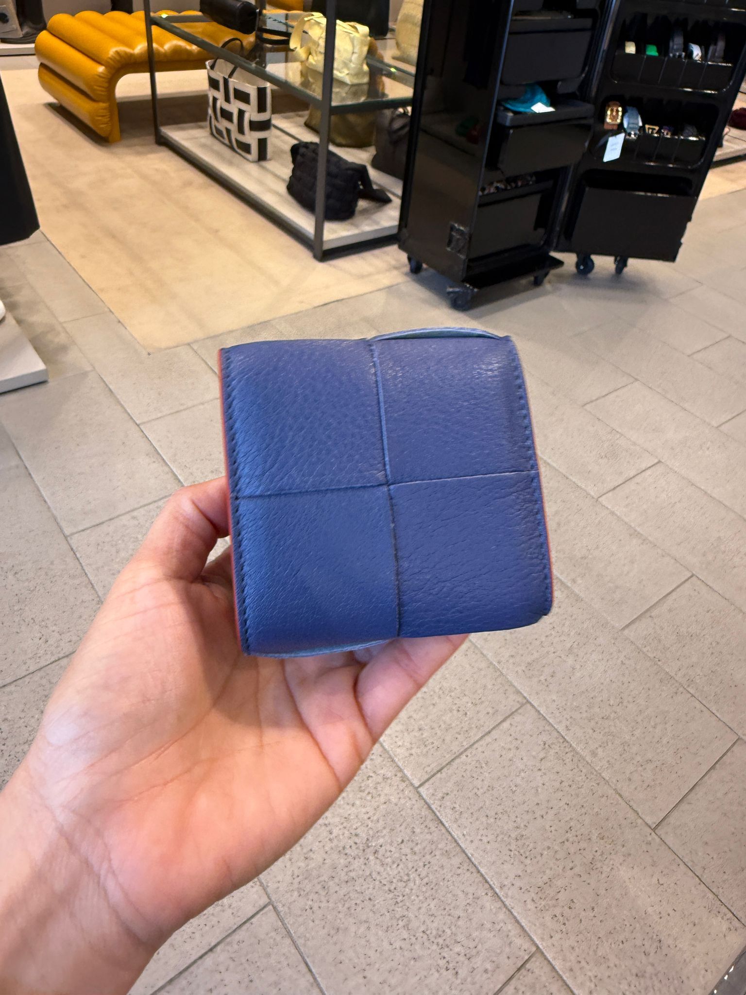 Bottega Veneta BV Cassette Folded Coin Wallet Neon Blue 679846