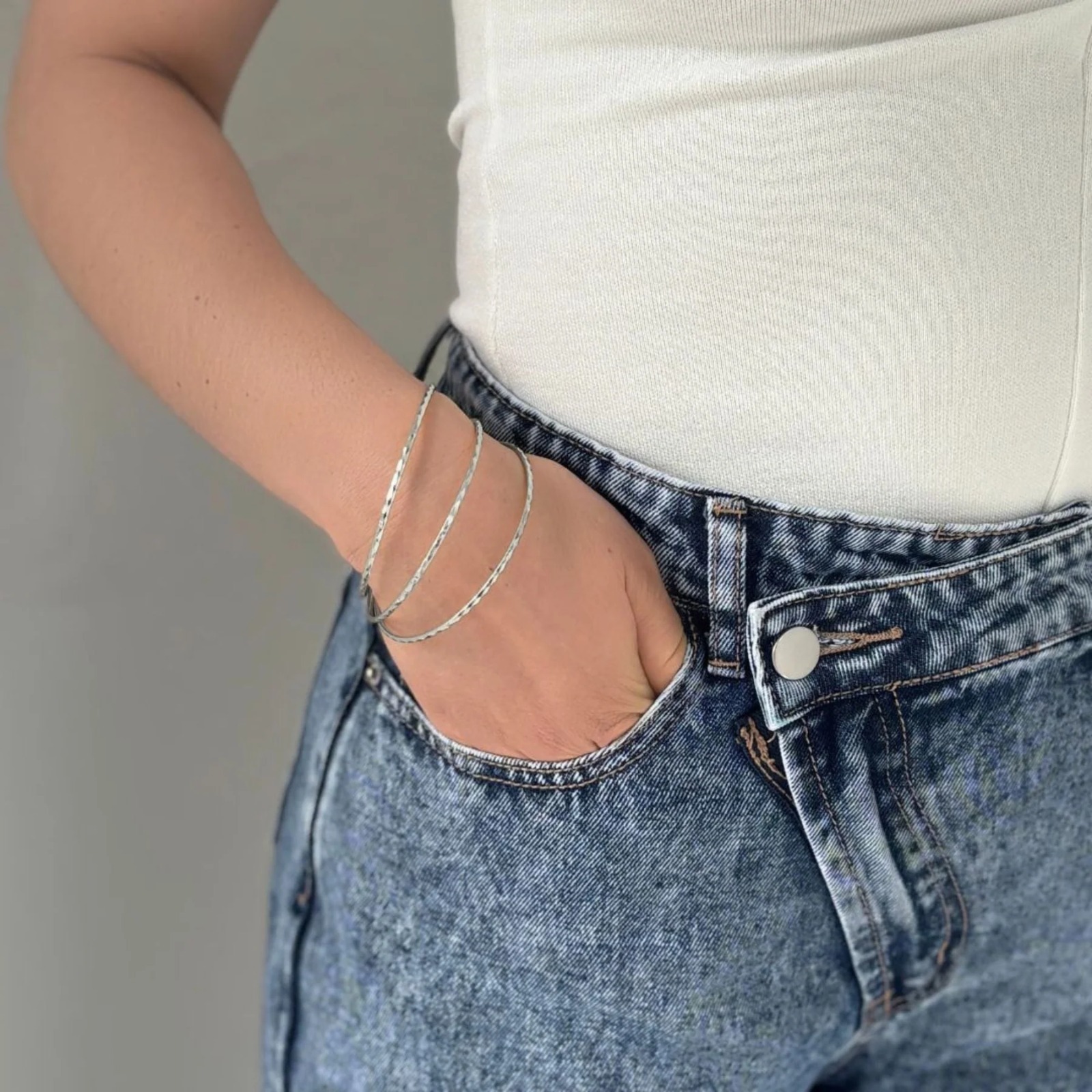 【預購】Adornia silver plated hammered 3mm G081568 bangle set