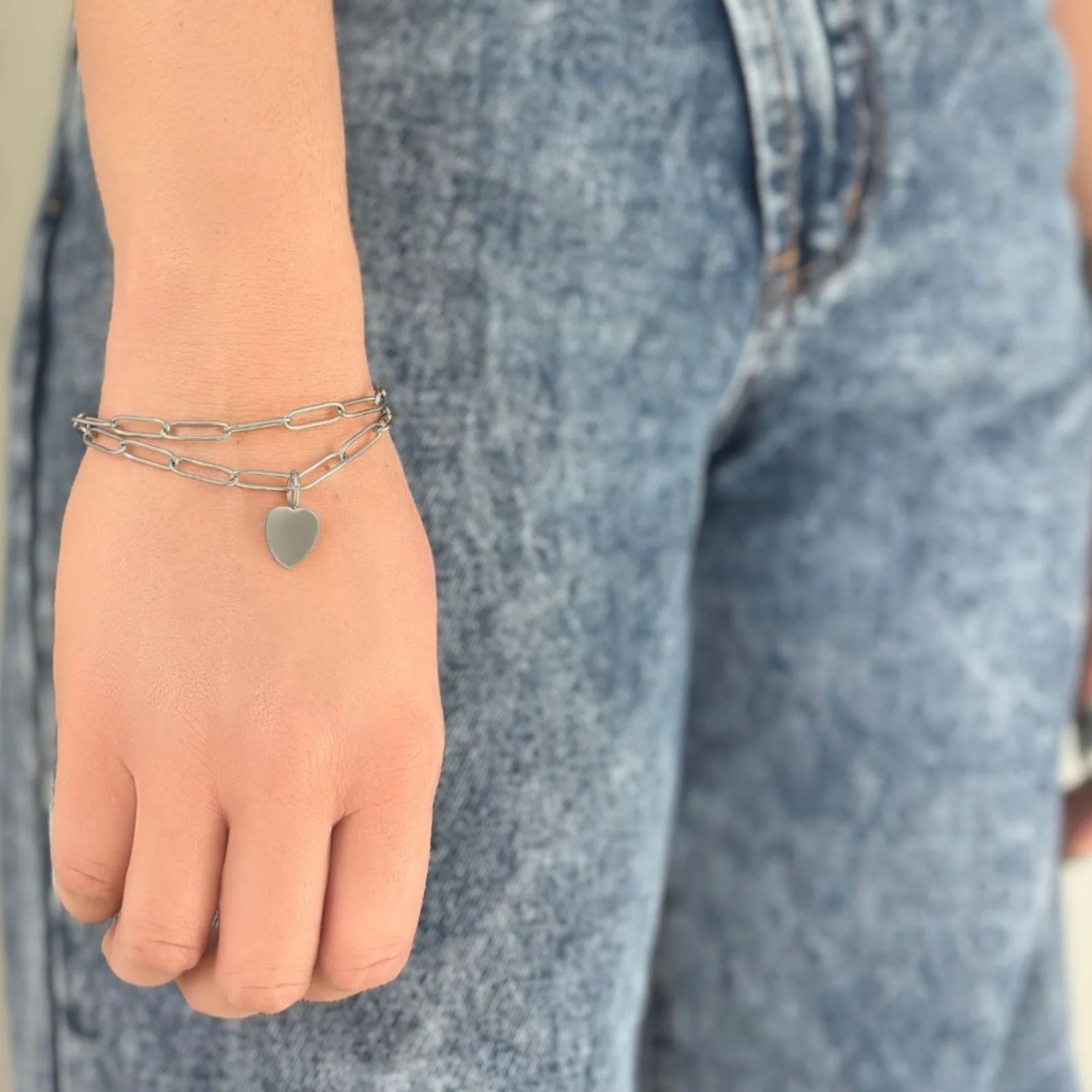 【預購】Adornia tarnish resistant silver plated heart paper clip chain G081569 bracelet set