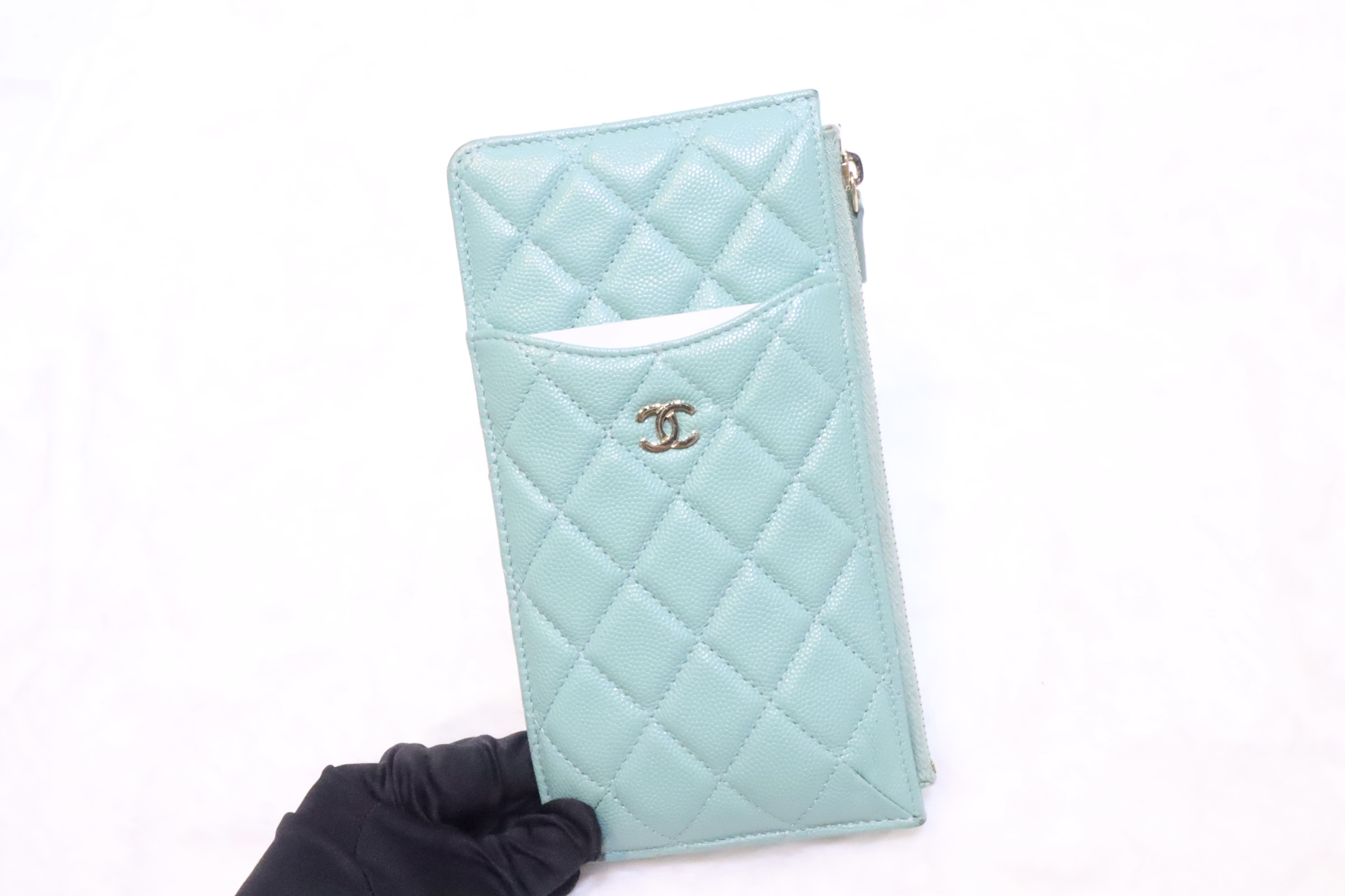 Chanel薄荷綠 金扣荔枝皮長wallet💚(現貨)