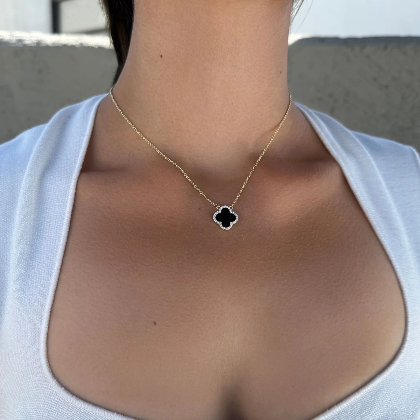 【預購】Adornia 14k yellow gold plated cz black clover G081579 頸鏈