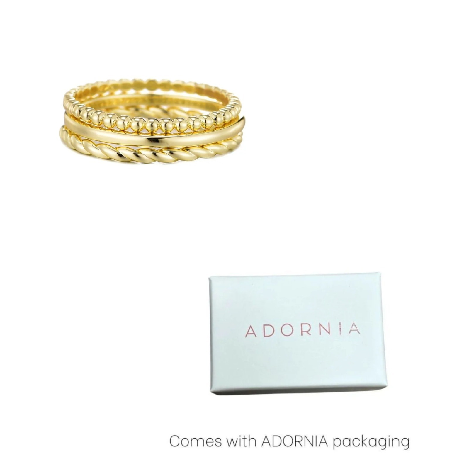 【預購】Adornia 14k yellow gold plated thin stacking G081586 band set