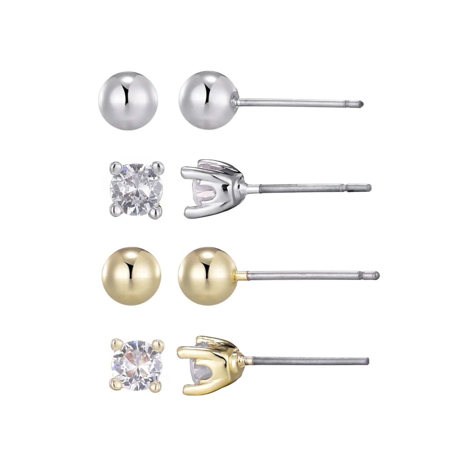 【預購】Adornia 14k gold and silver plated ball and cz solitaire G081590 耳釘套裝