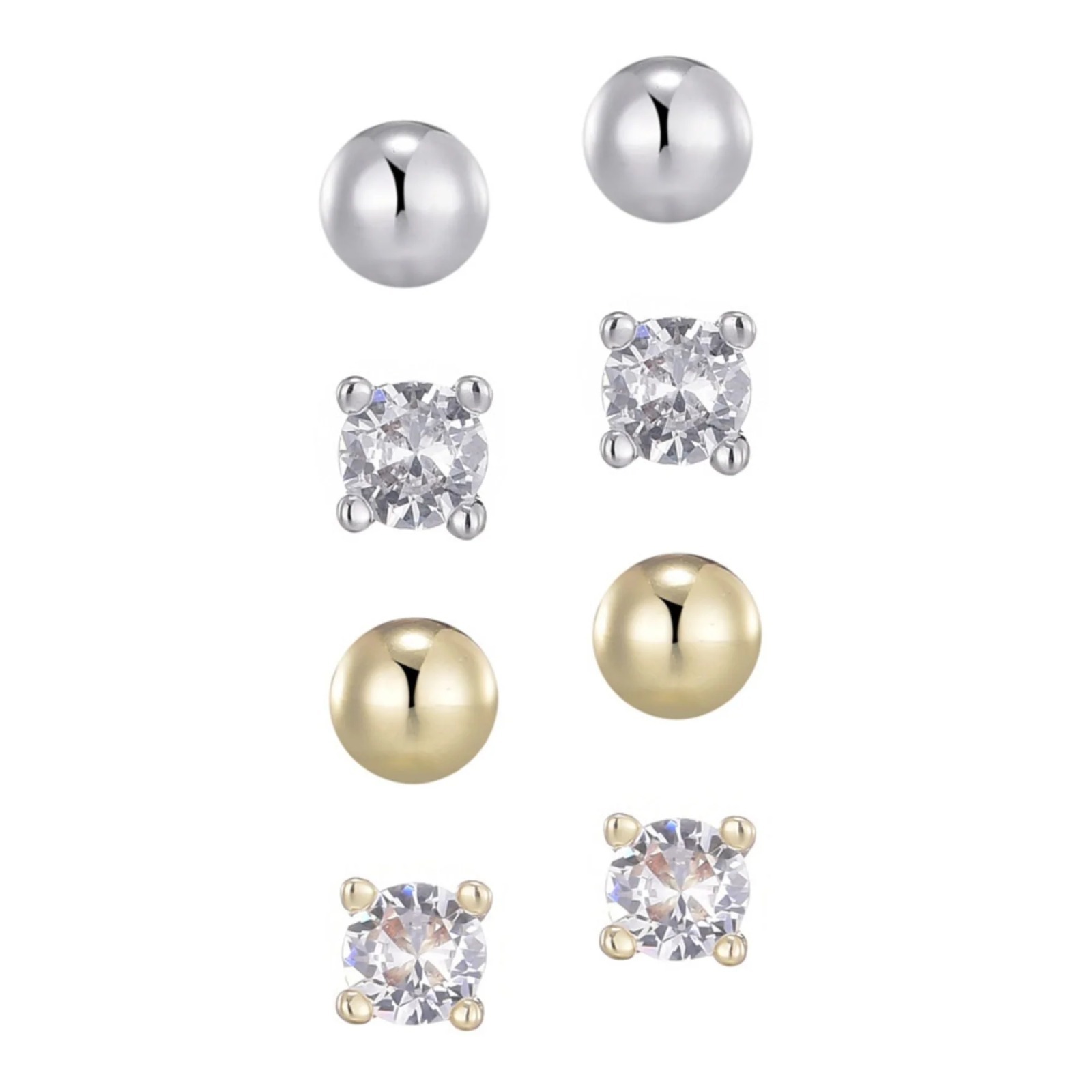 【預購】Adornia 14k gold and silver plated ball and cz solitaire G081590 耳釘套裝