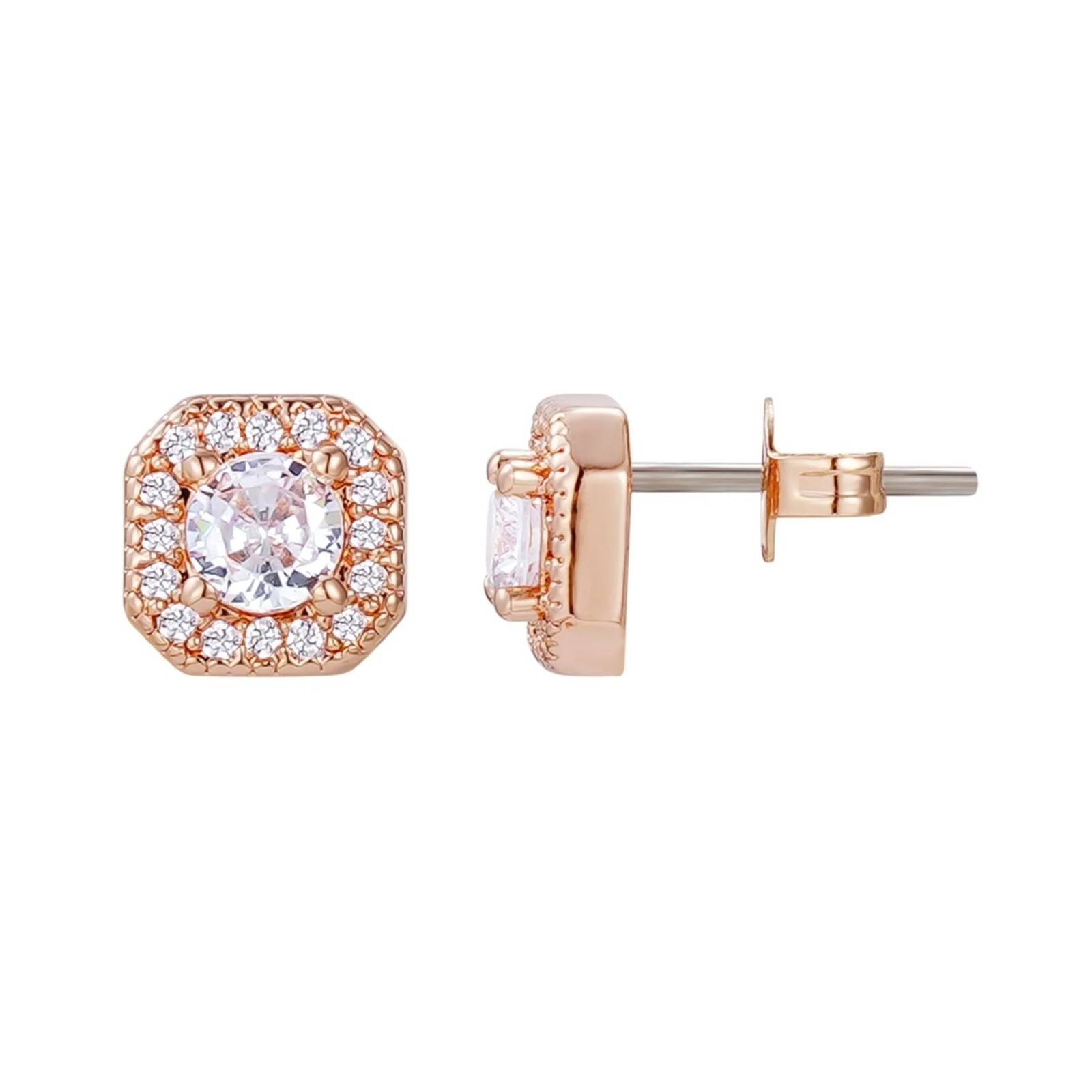 【預購】Adornia 14k rose gold cz halo square cushion G081591 耳釘