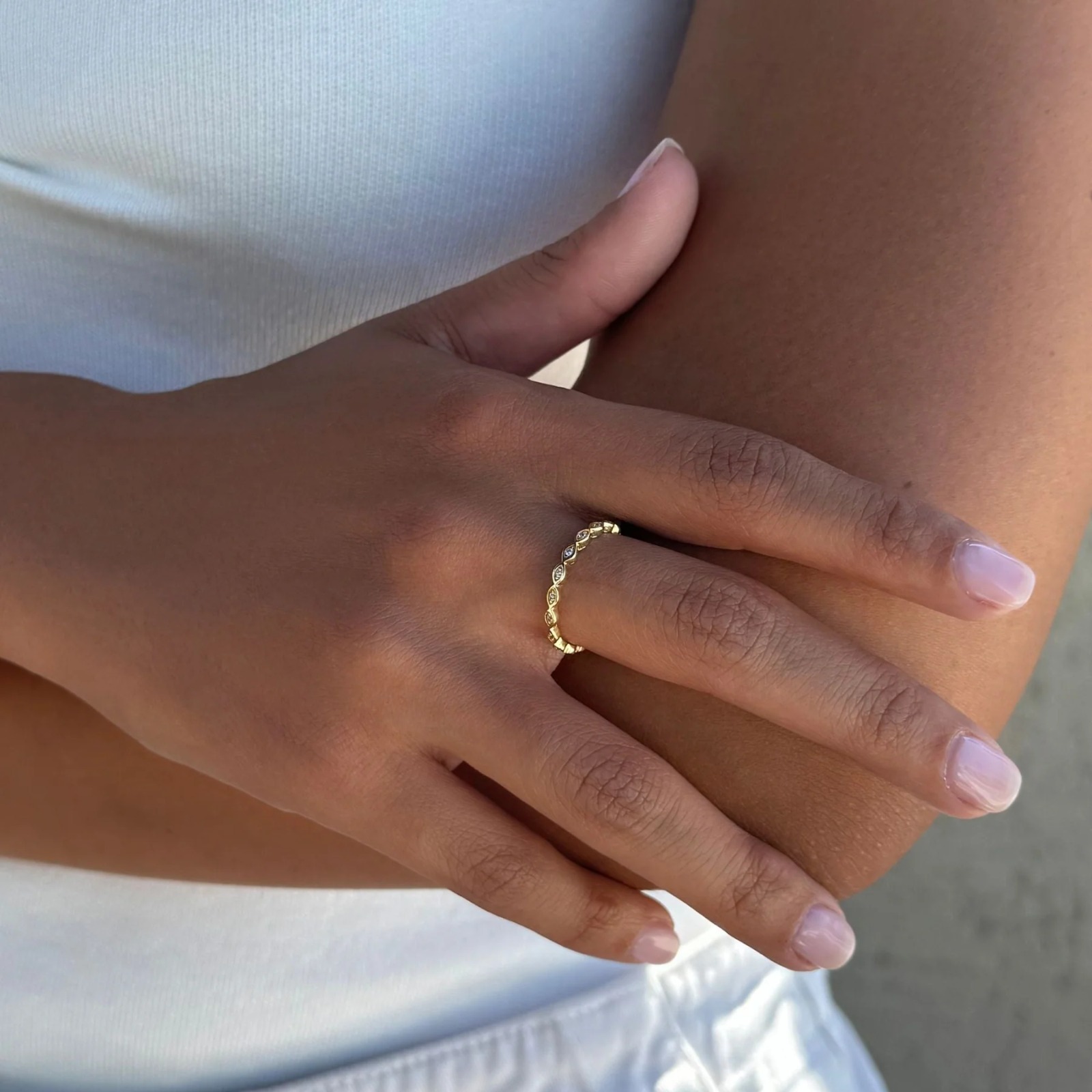 【預購】Adornia 14k gold plated cz marquis eternity G081595 戒指