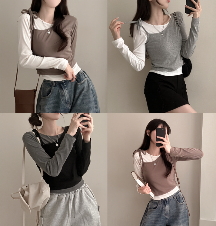 早秋預訂｜Reese's 拼色層疊蝴蝶結長袖T 恤SET