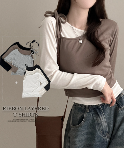 早秋預訂｜Reese's 拼色層疊蝴蝶結長袖T 恤SET