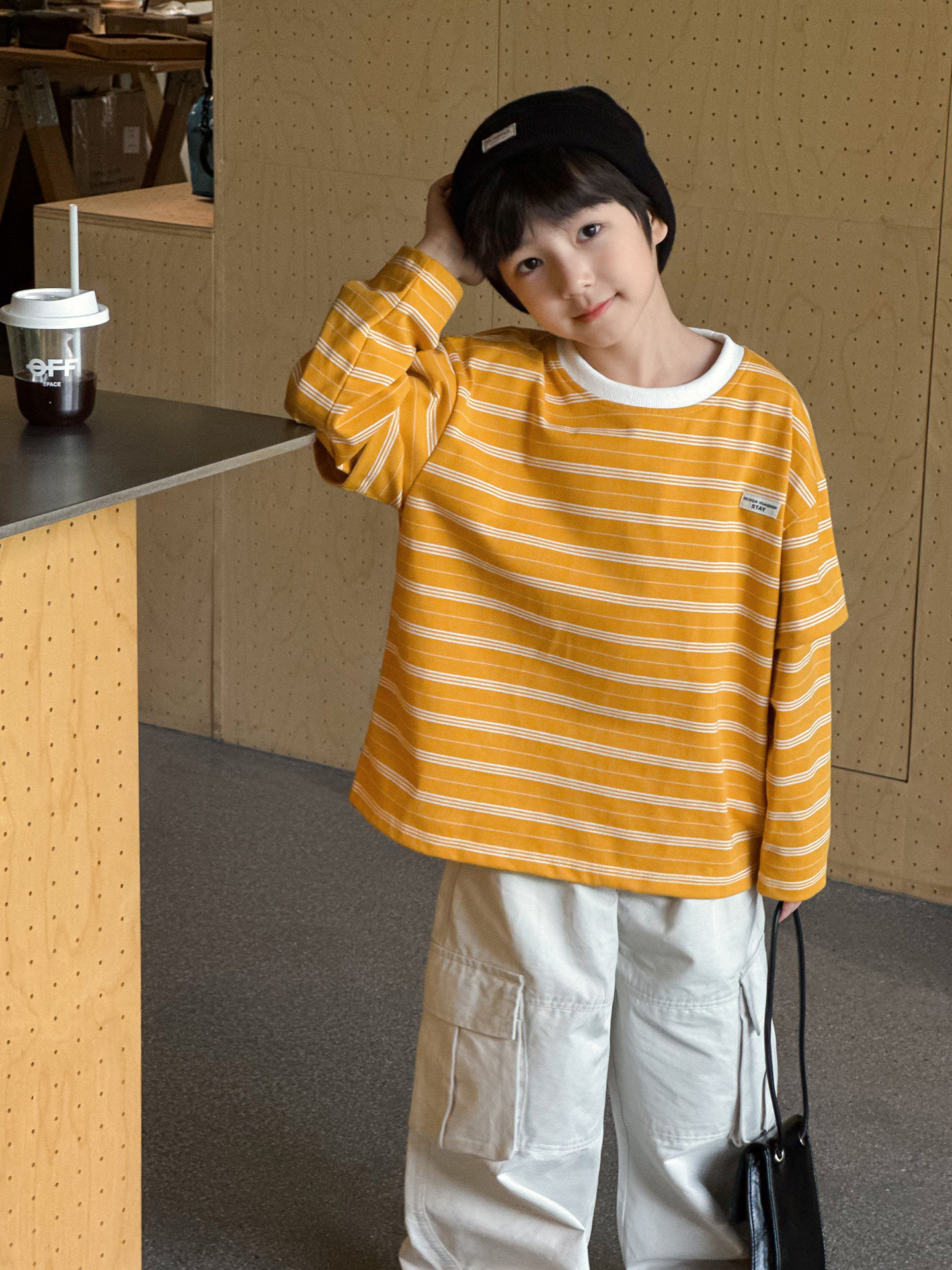 黃白條紋假兩件上衣