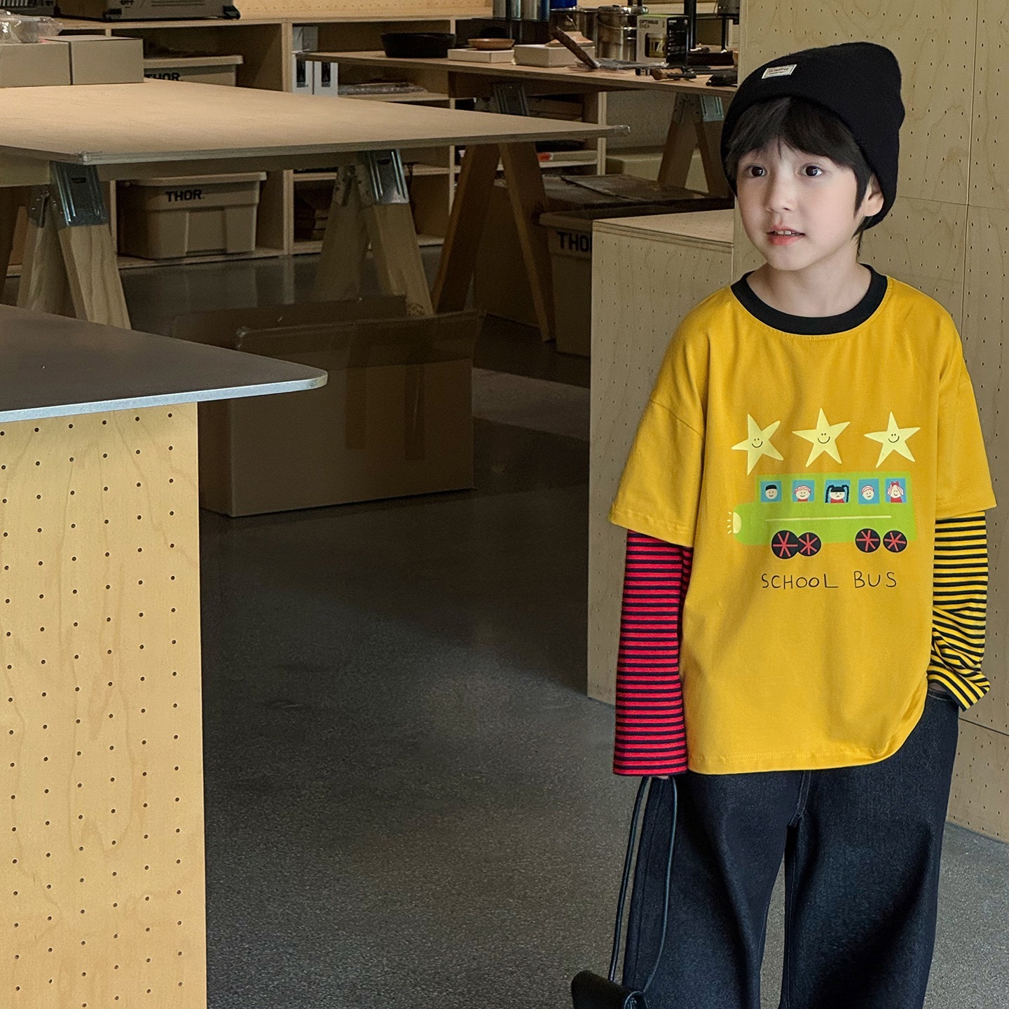 趣味條紋假兩件上衣