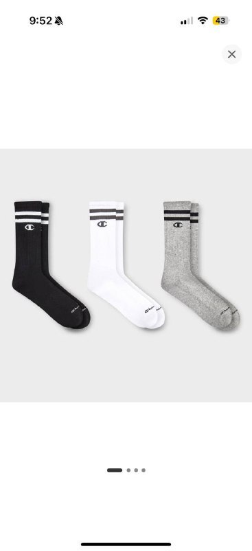 [USW] CHAMPION MULTI GREY,WHITE,BLACK 3PACKS MEN'S CUSHION CREW, 886028560708 (UZZ10)