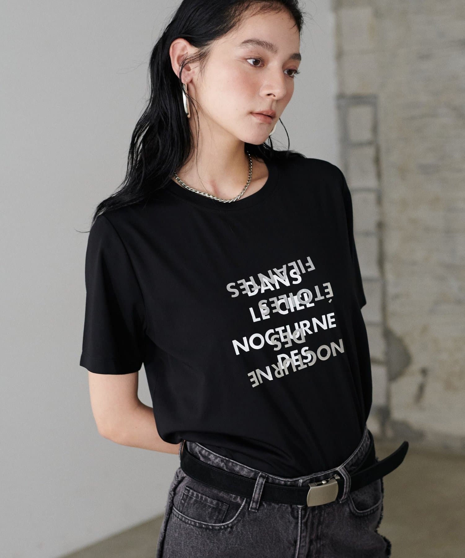 LARUTA(ラルータ)  ポンチ箔プリントTシャツ黑（3051060740）