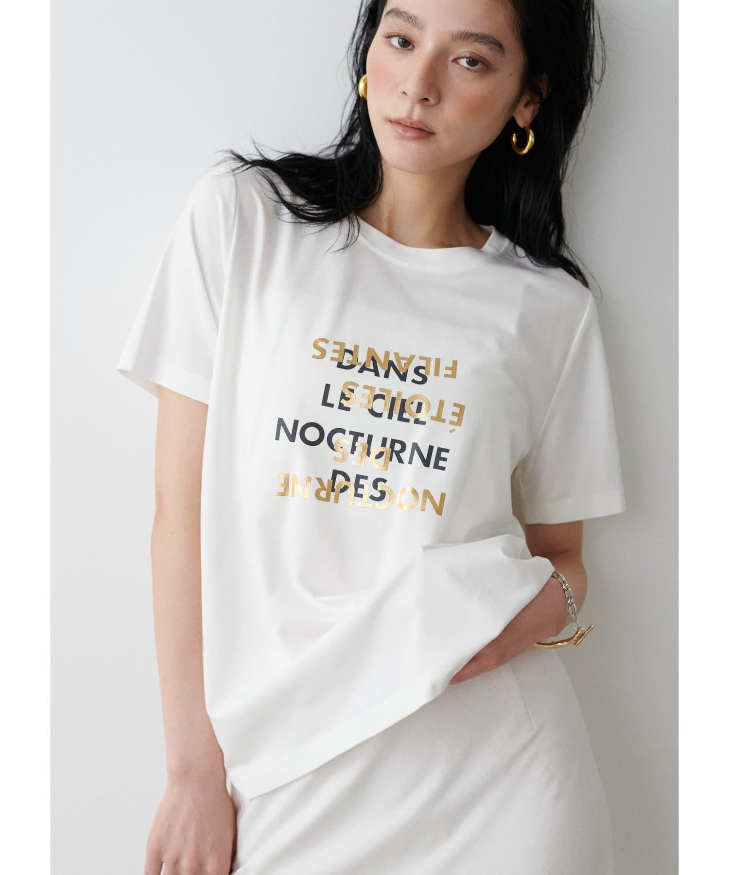 LARUTA(ラルータ)  ポンチ箔プリントTシャツ白（3051060740）