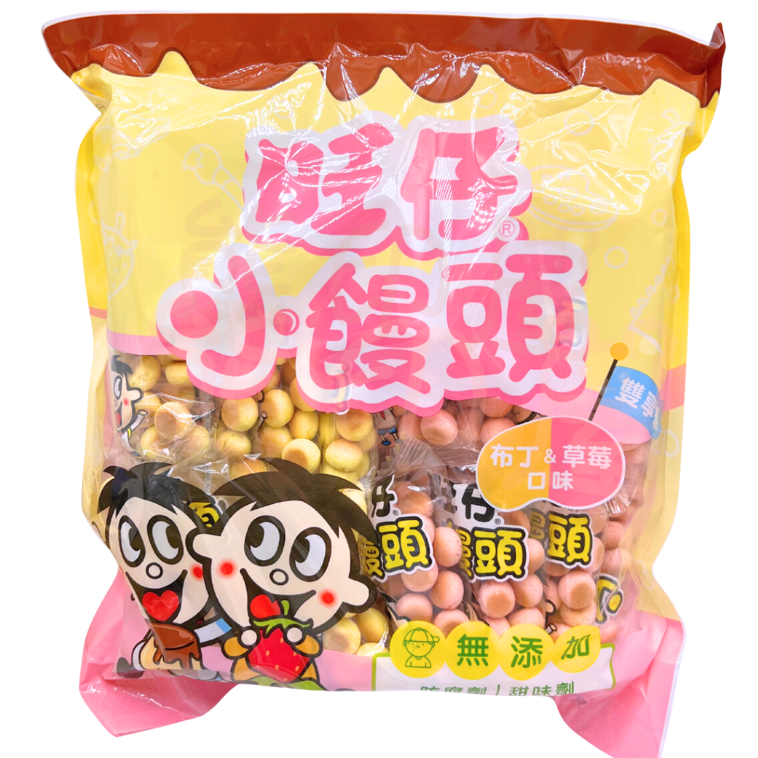 旺仔小饅頭 300g(布丁 & 士多啤梨味) (無添加防腐劑|甜味劑) （15小包)