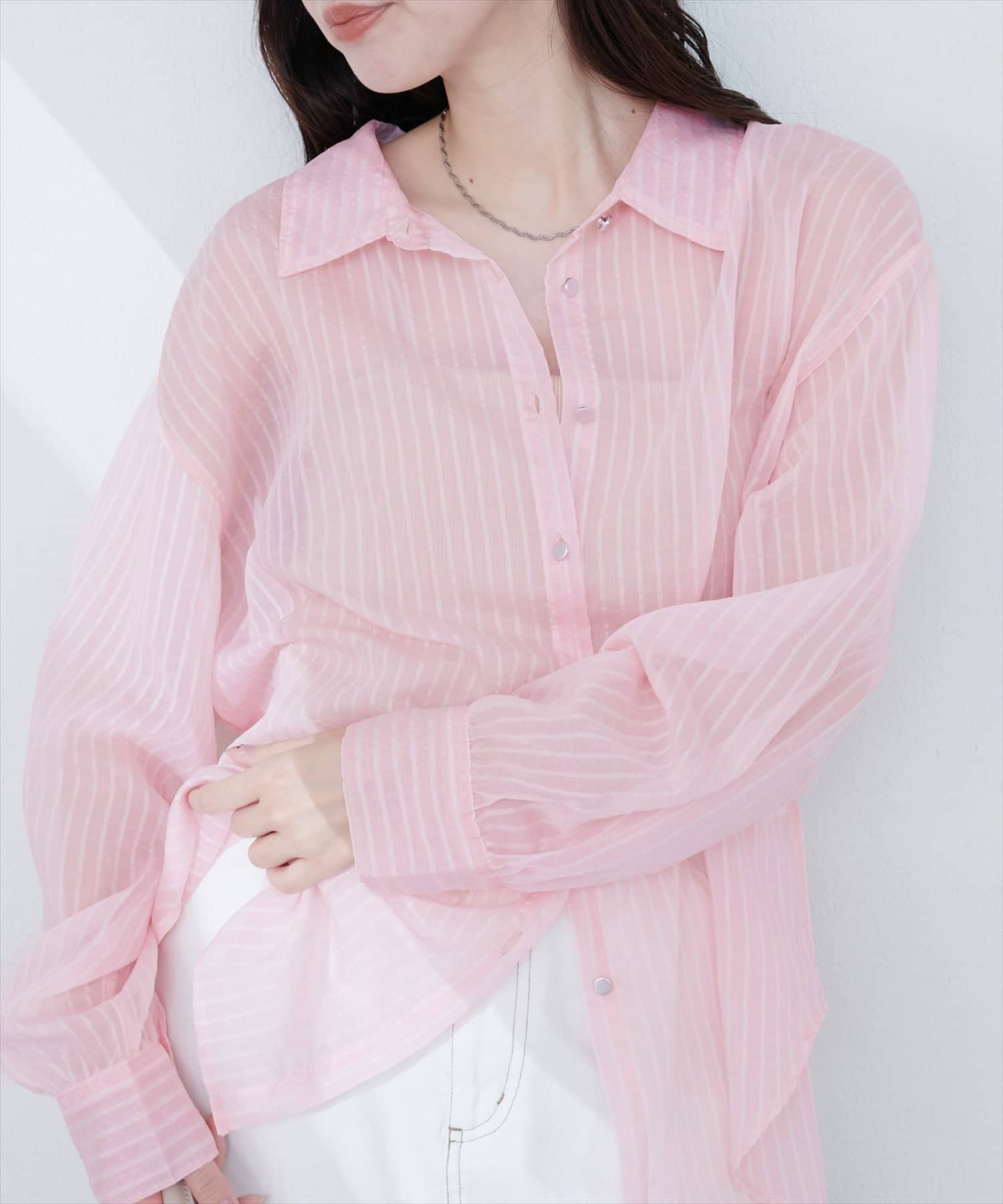 natural couture(ナチュラルクチュール)  【WEB限定】シアービッグシャツ粉（0351041280）