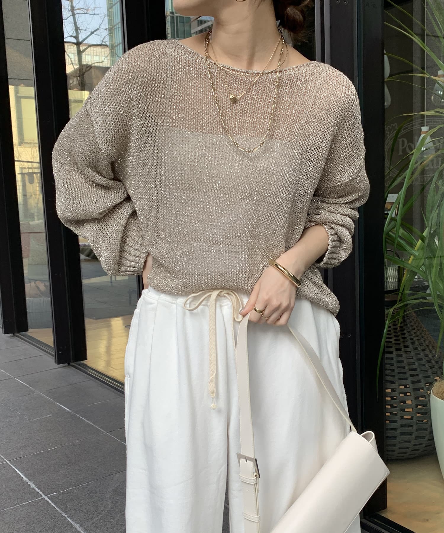 DOUDOU(ドゥドゥ)  【WEB限定】ラメ針抜きプルオーバー金（DDZ1051205A0010）