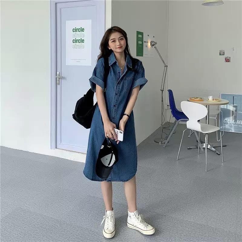 牛仔襯衫連衣裙👗-0438