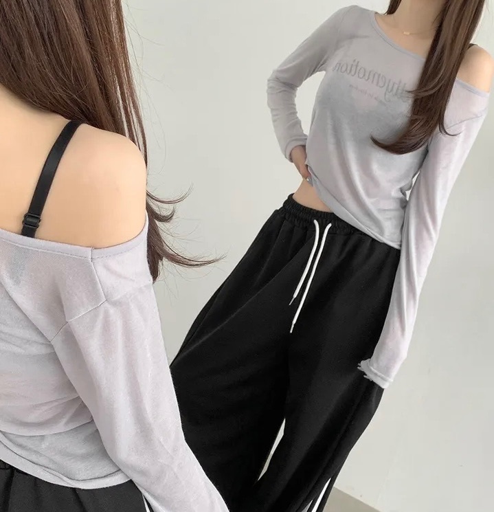 【優惠價預訂】韓國透視銀色文字長袖TEE（3色）