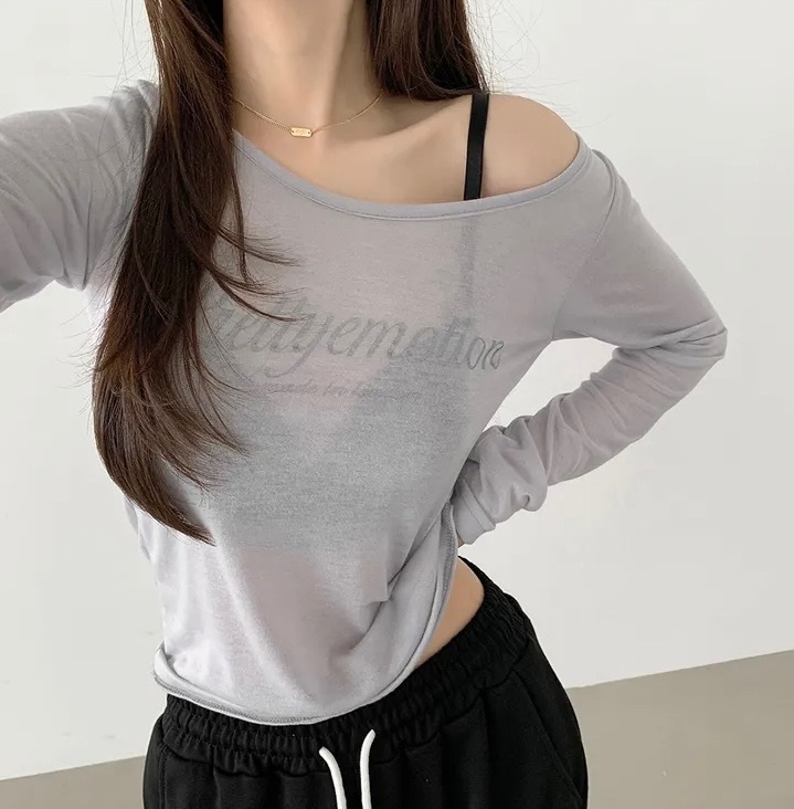 【優惠價預訂】韓國透視銀色文字長袖TEE（3色）