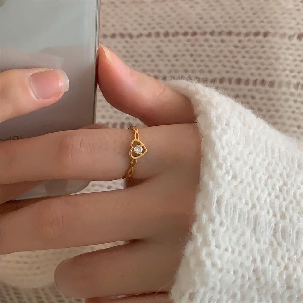 S925純銀愛心麻花鋯石戒指