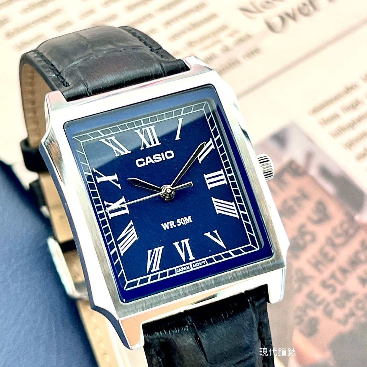 【CASIO 卡西歐】古典時尚方形羅馬數字皮革款男錶MTP-B190L-2B  31.5mm 現代鐘錶