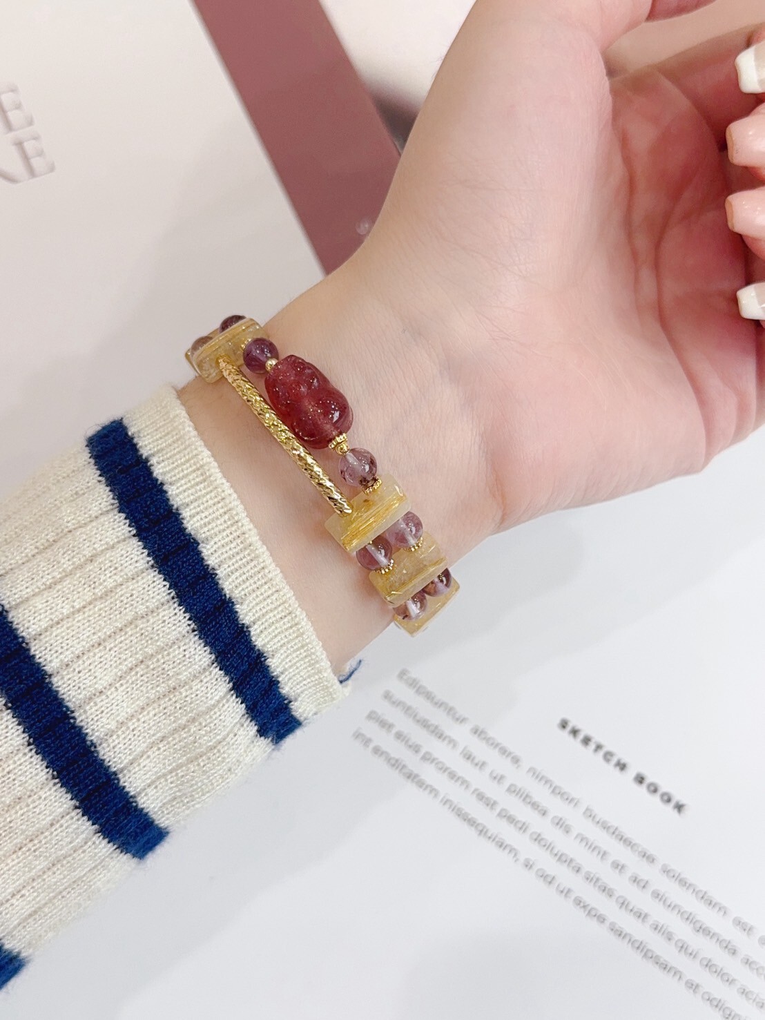 草莓水晶貔貅/紫幽靈/鈦晶手排