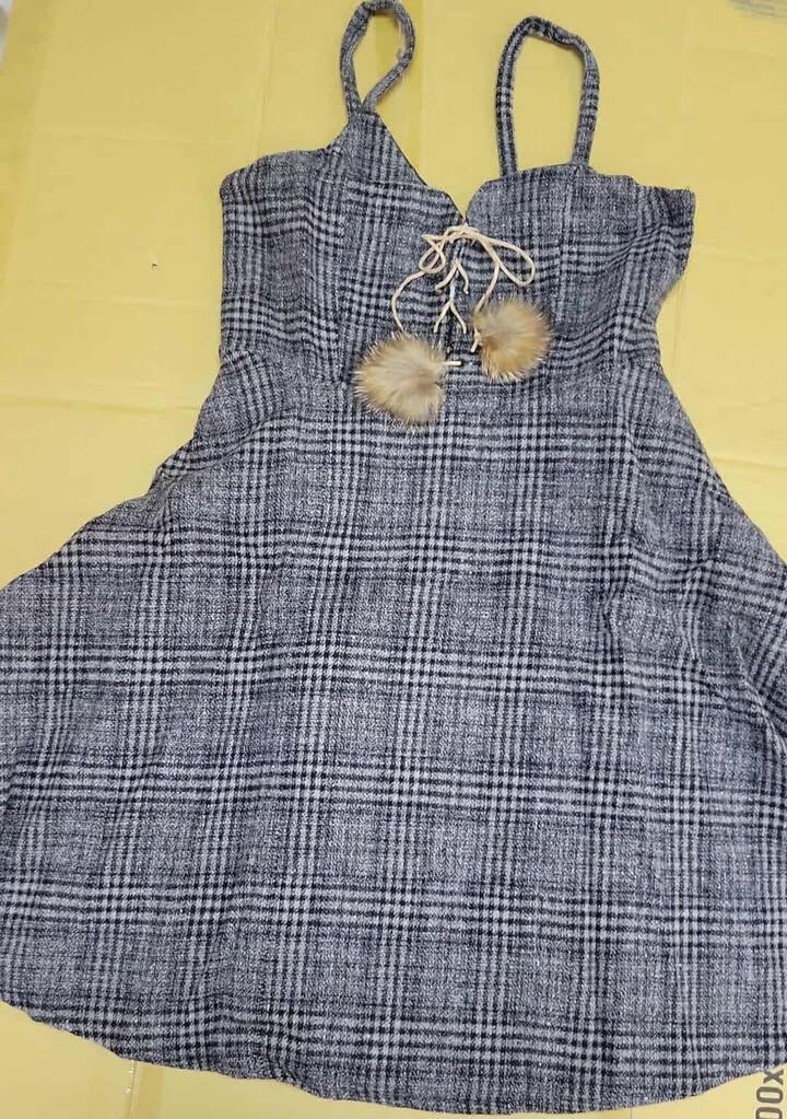 現貨清貨  KR女裝 吊帶絨面格仔連身短裙（清貨價貨品，不設退換）(AT8 313)