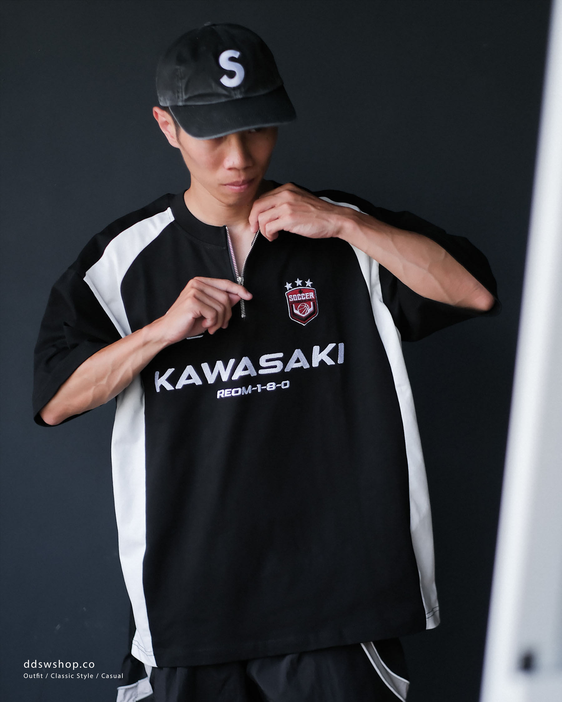 "代購" Kawasaki 美式復古 刺繡半開襟 上衣