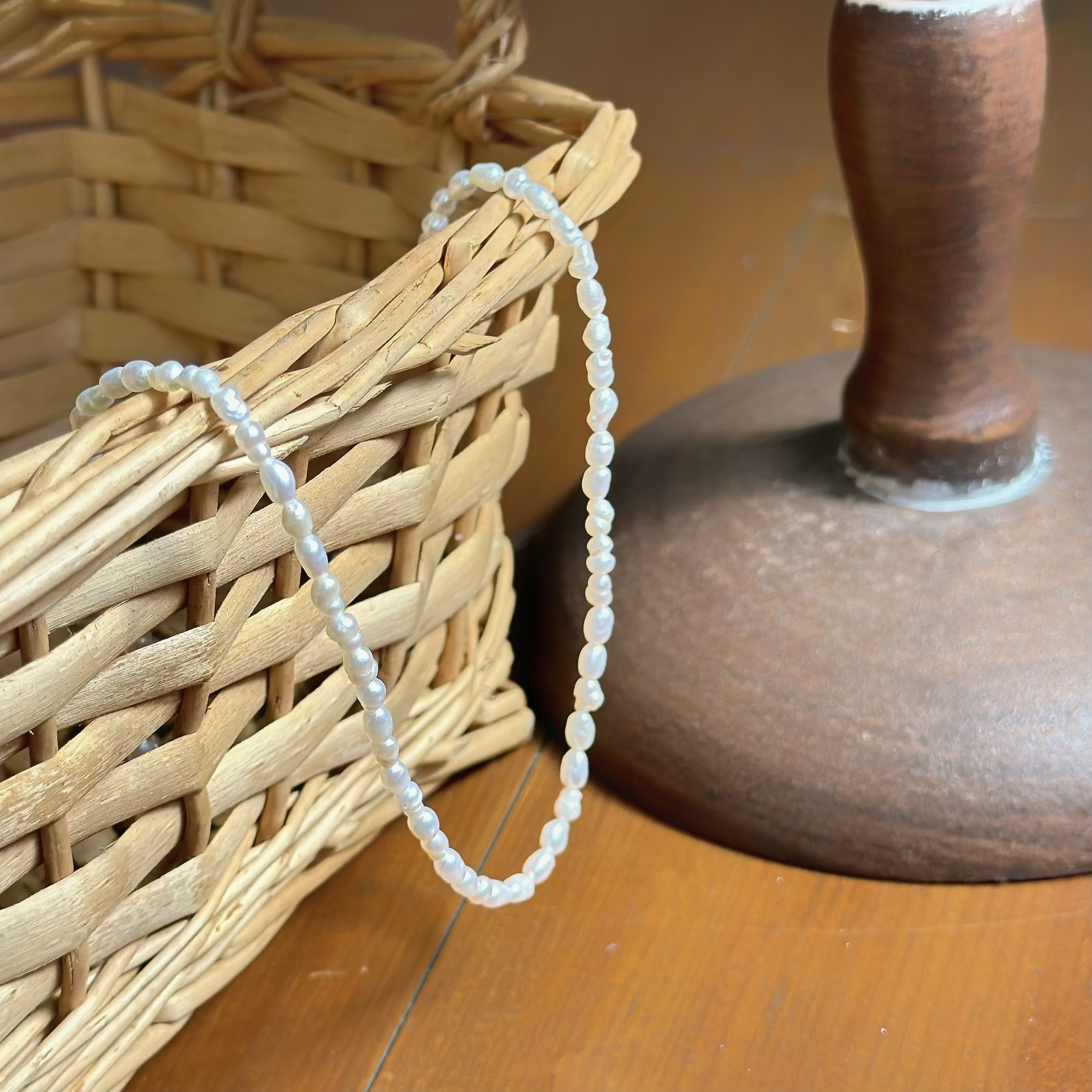 H125米粒天然珍珠純銀鎖骨鏈