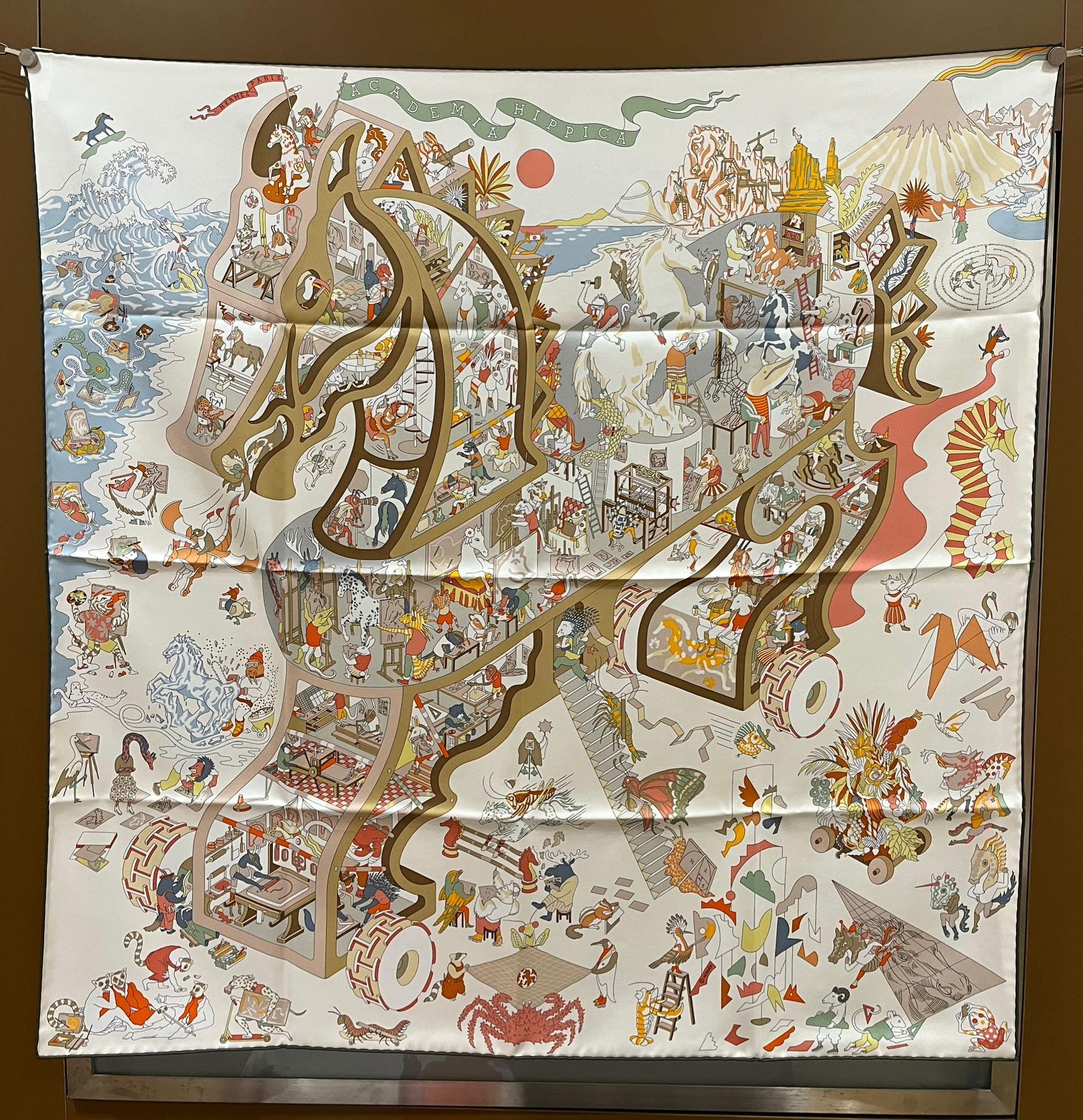 Academia Hippica scarf 90cm Blanc / Rose Poudre / Beige