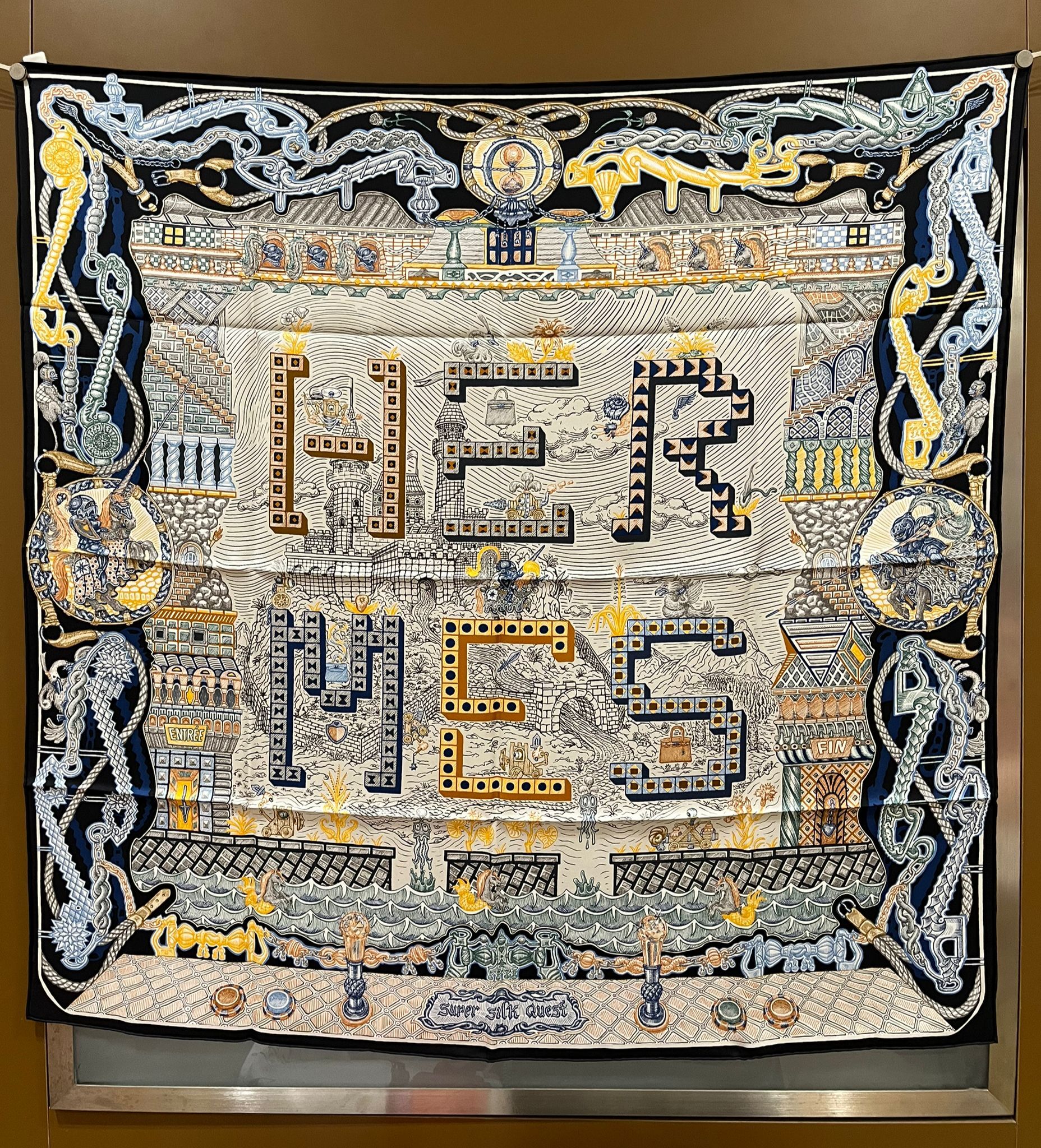 Super silk quest scarf 90 noir /bleu