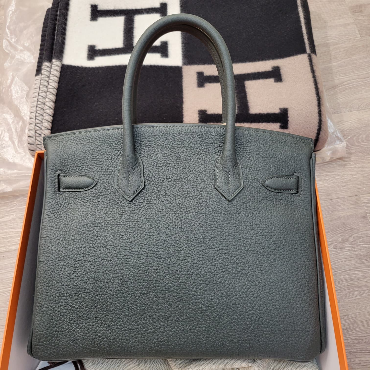 HERMES BIRKIN 30 Q0 VERT MANGROVE CC TOGO 綠紅樹林/新灰綠色 金扣