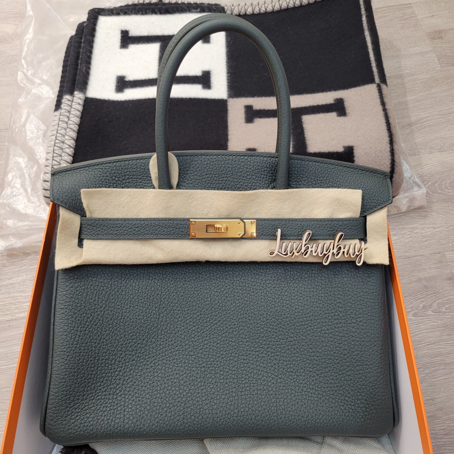 HERMES BIRKIN 30 Q0 VERT MANGROVE CC TOGO 綠紅樹林/新灰綠色 金扣