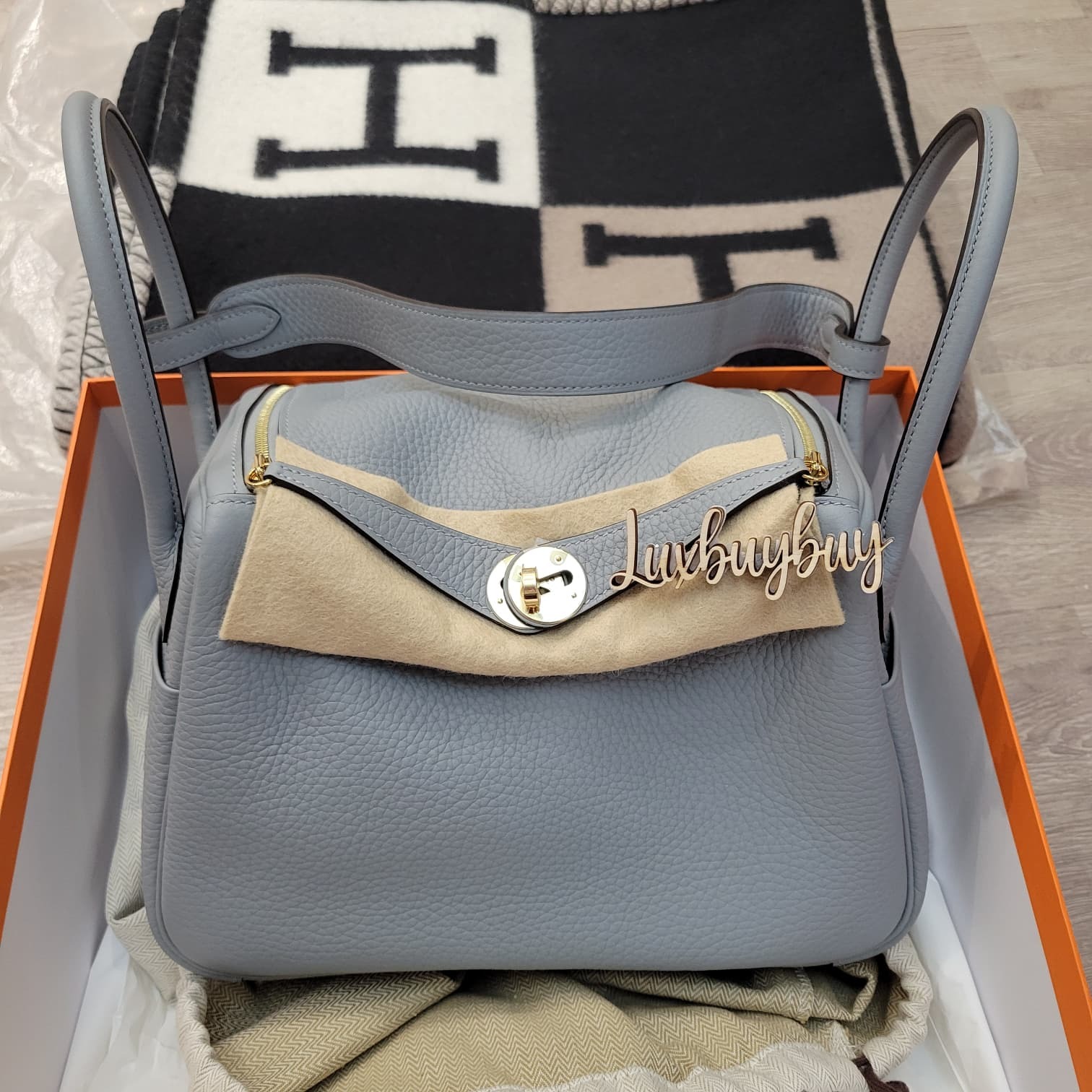 HERMES LINDY 26 P0 GRIS PANTIN CP 木偶灰 淡金扣 (無肩帶膜)