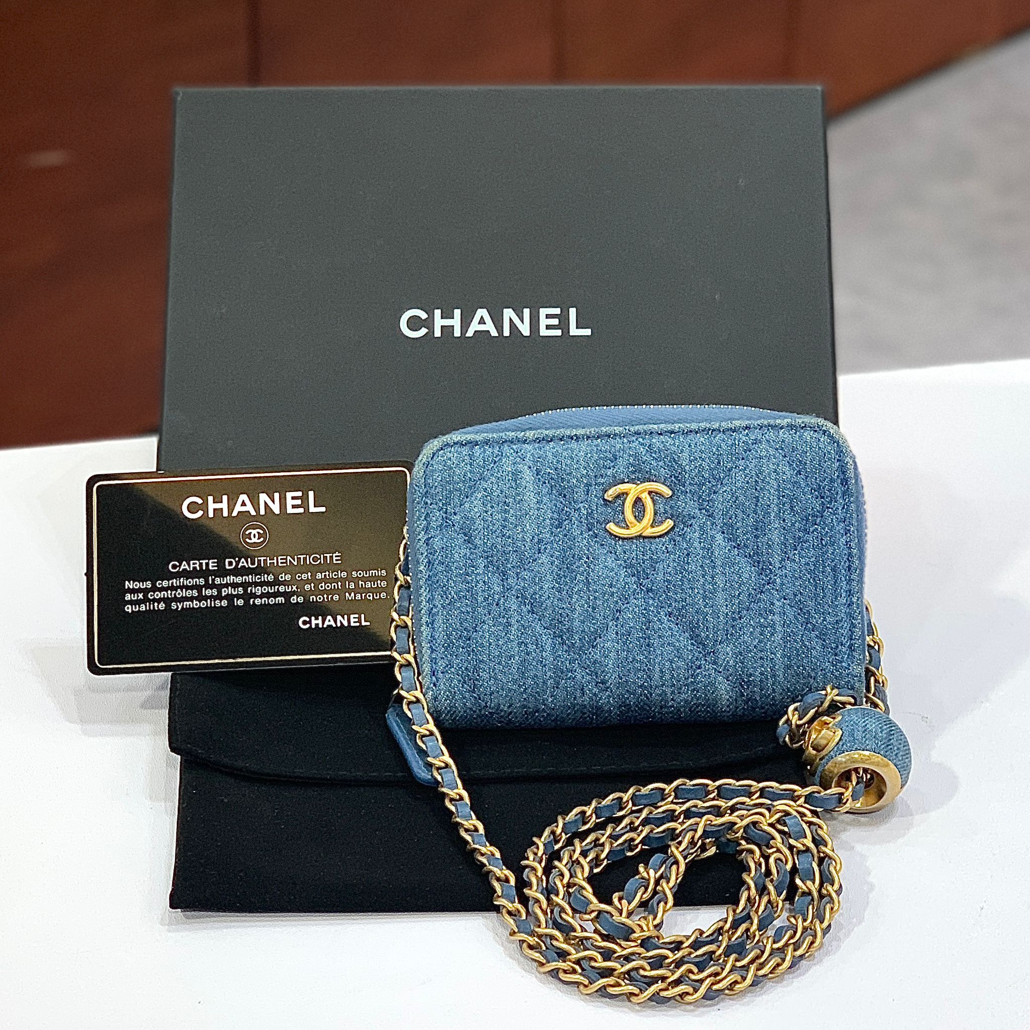 98%NEW二手CHANEL斜背包 牛仔藍金球/小廢包 #香榭站正品