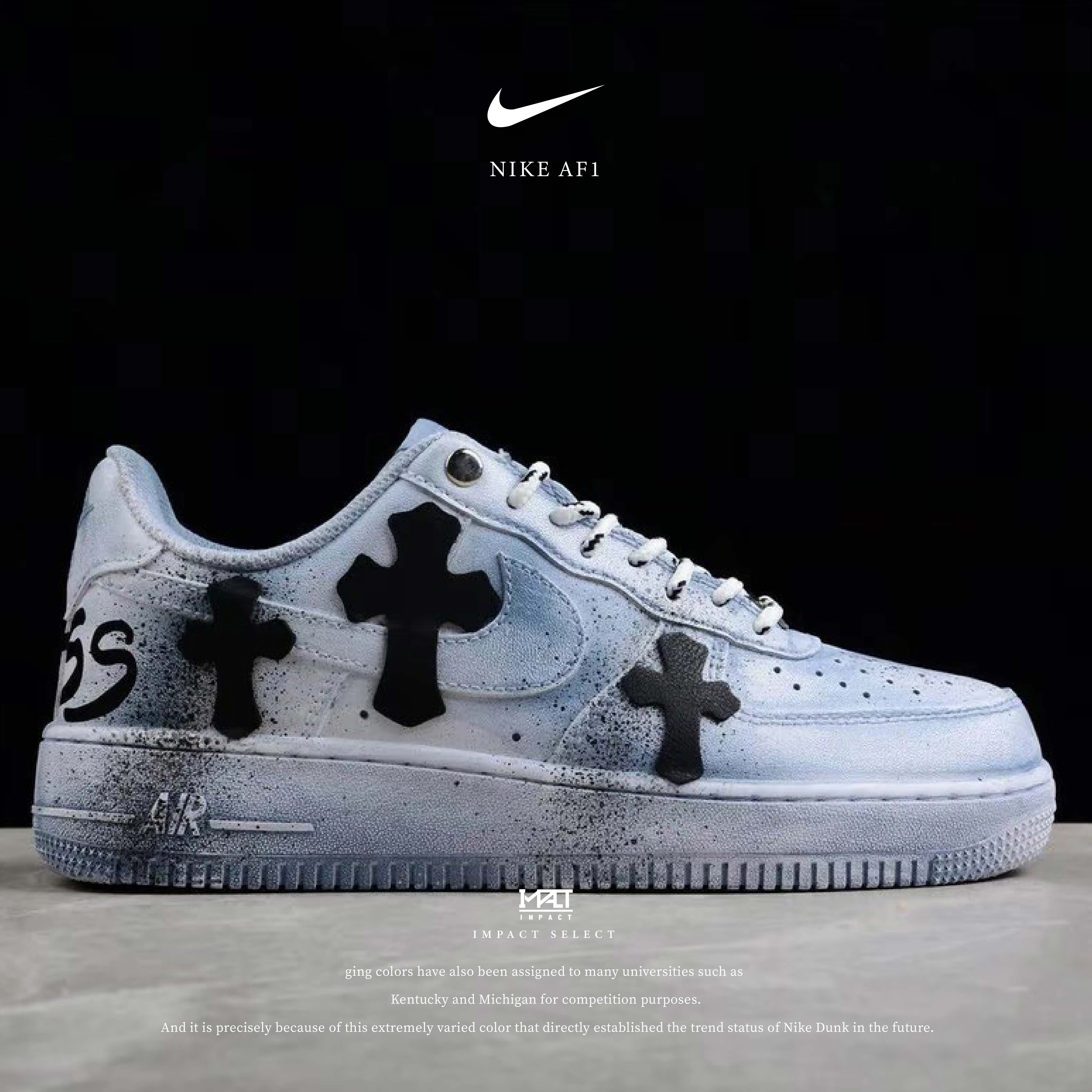 【訂製款】Nike Air Force 1 Low 貝爾斯 克羅心 十字架 黑灰
