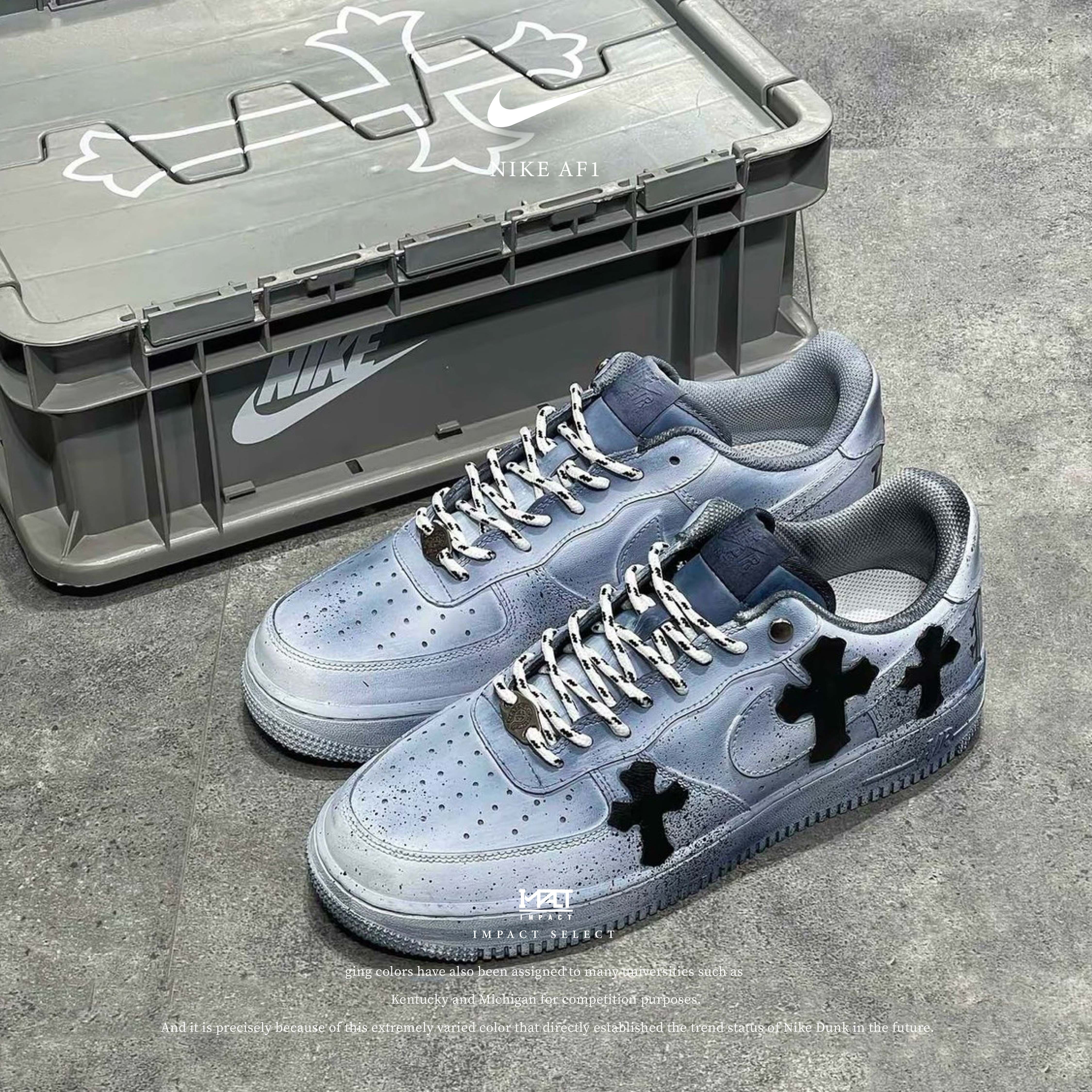 【訂製款】Nike Air Force 1 Low 貝爾斯 克羅心 十字架 黑灰