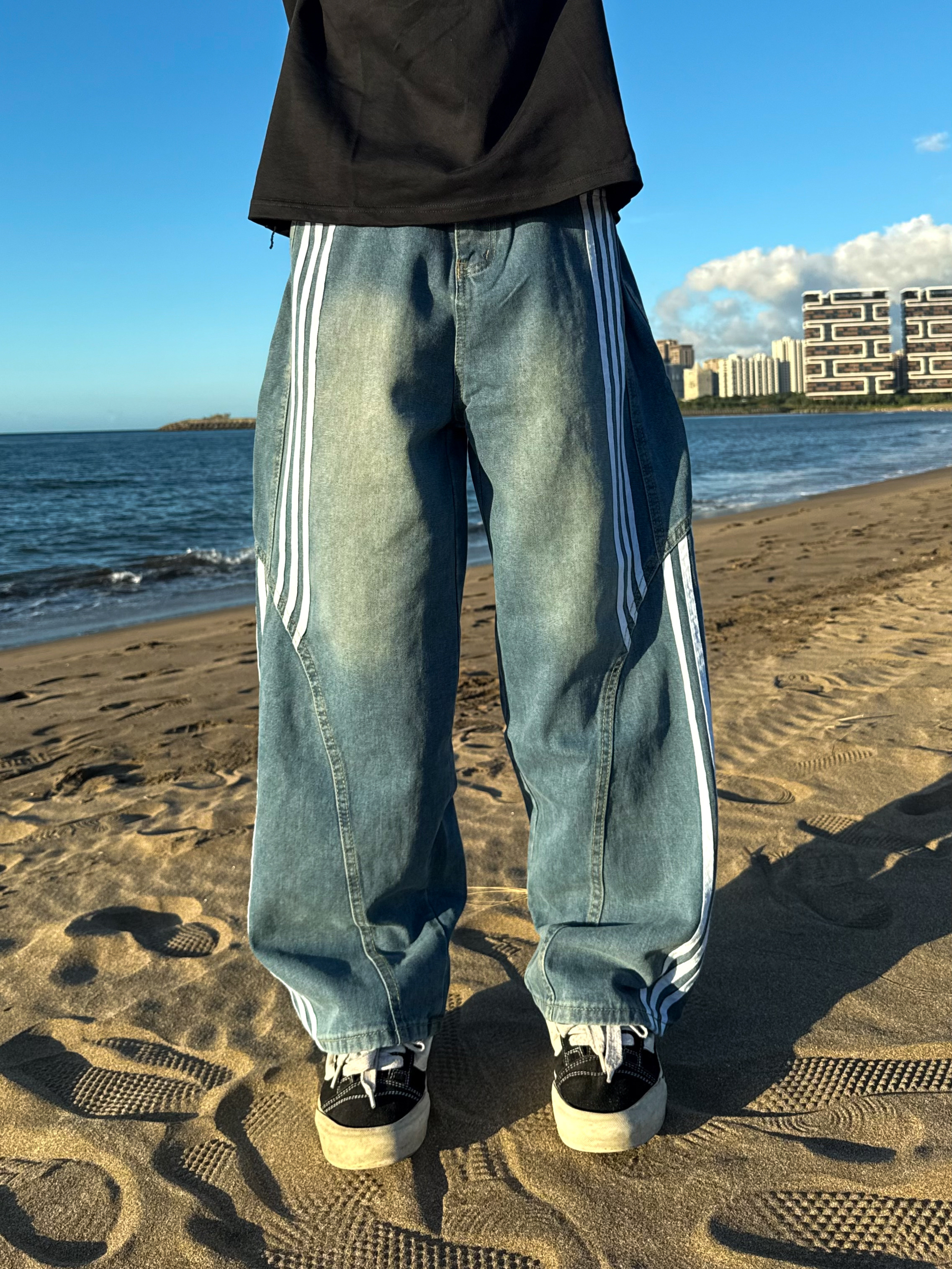 (部分現貨) 街頭感三線拼接直筒牛仔褲