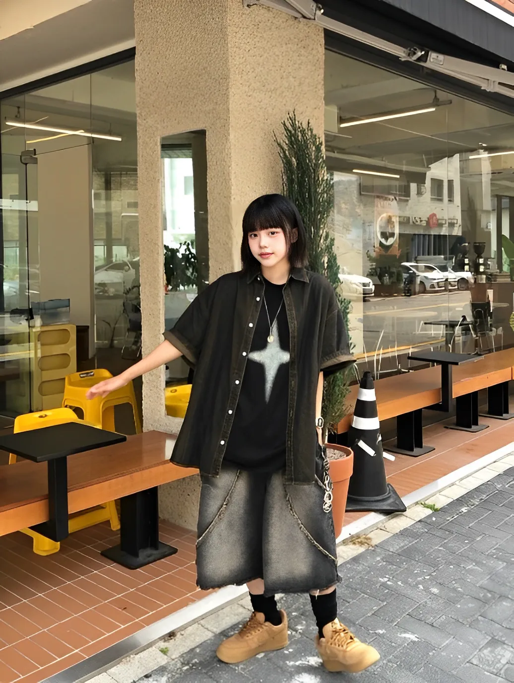 街頭 設計 噴墨 星芒 短袖