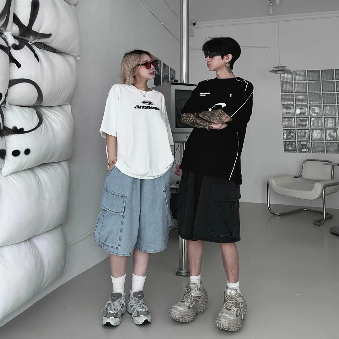 高磅 素面 大口袋 工裝 牛仔 七分 七分褲 短褲