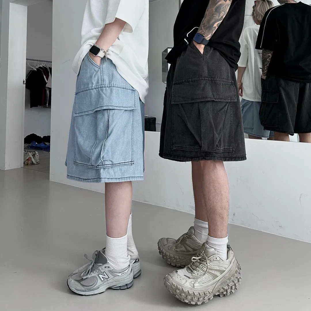 高磅 素面 大口袋 工裝 牛仔 七分 七分褲 短褲