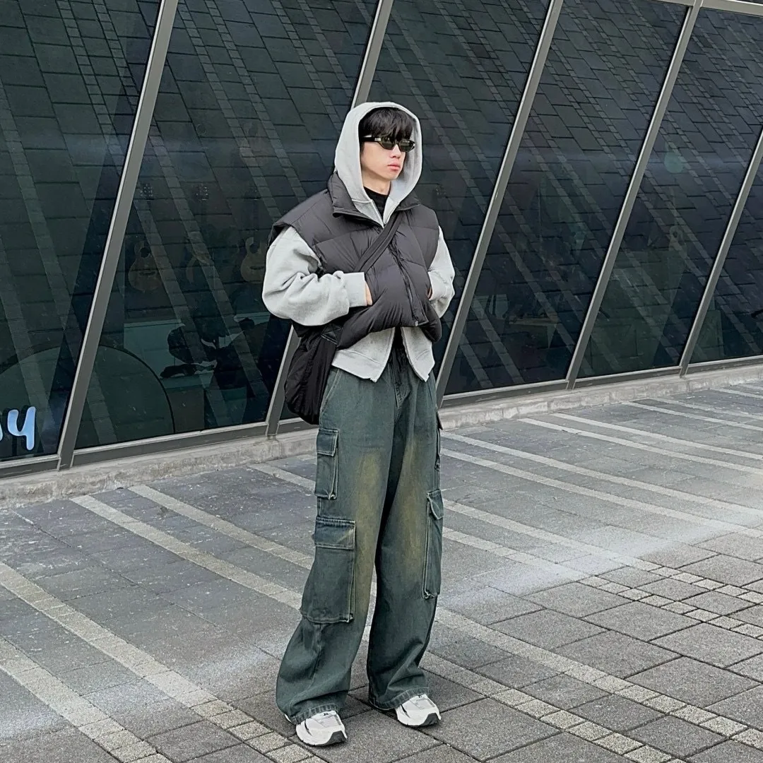 高磅數 仿舊 刷色 多口袋 工裝 牛仔 長褲