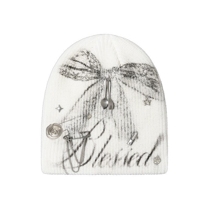 2000archives BLESSED BEANIE 蝴蝶結 別針 冷帽 白色 (WINTER實著)