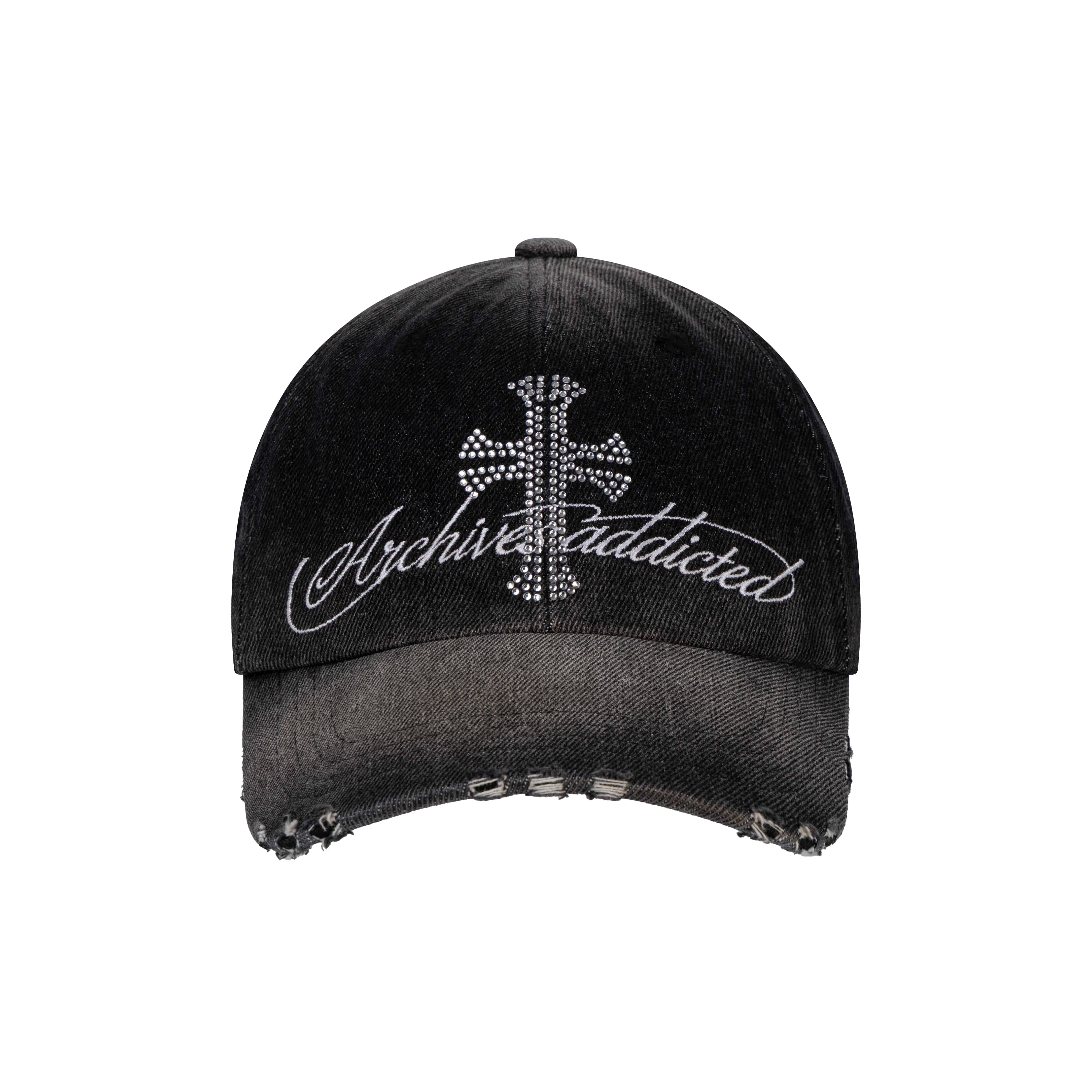 2000archives CRUCIA CAP (BLACK DENIM) 十字架 水鑽 老帽