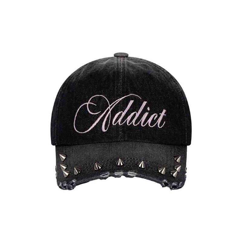 2000archives SPIKE ADDICT CAP (BLACK DENIM) 鉚釘 字體 老帽