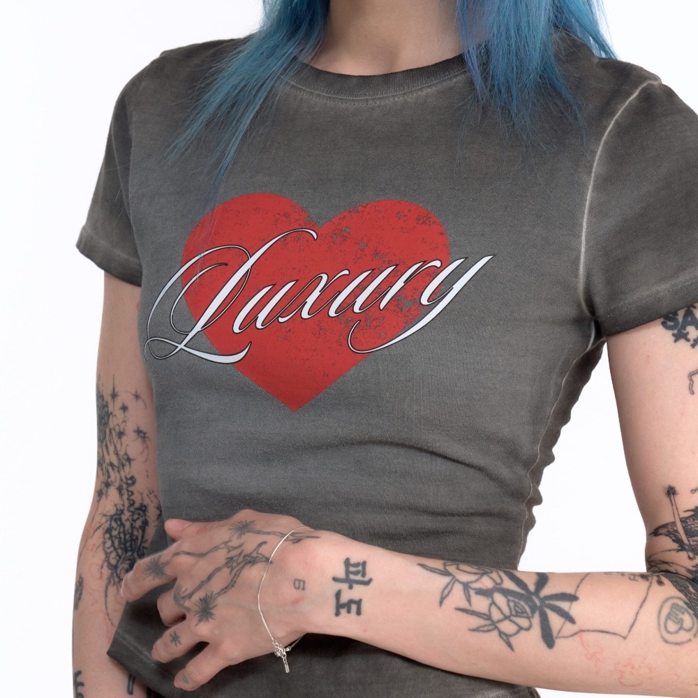 2000archives LUXURY TEE 大愛心 水洗 字體 短袖