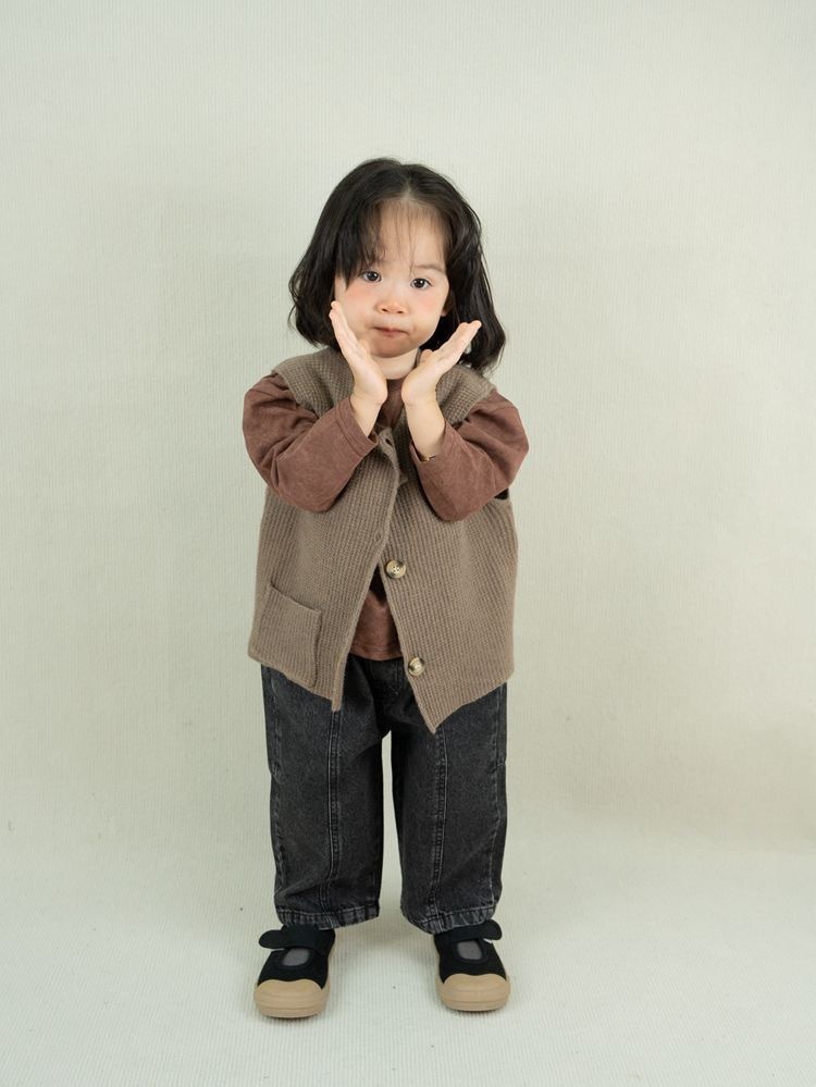 水洗拼接直筒褲