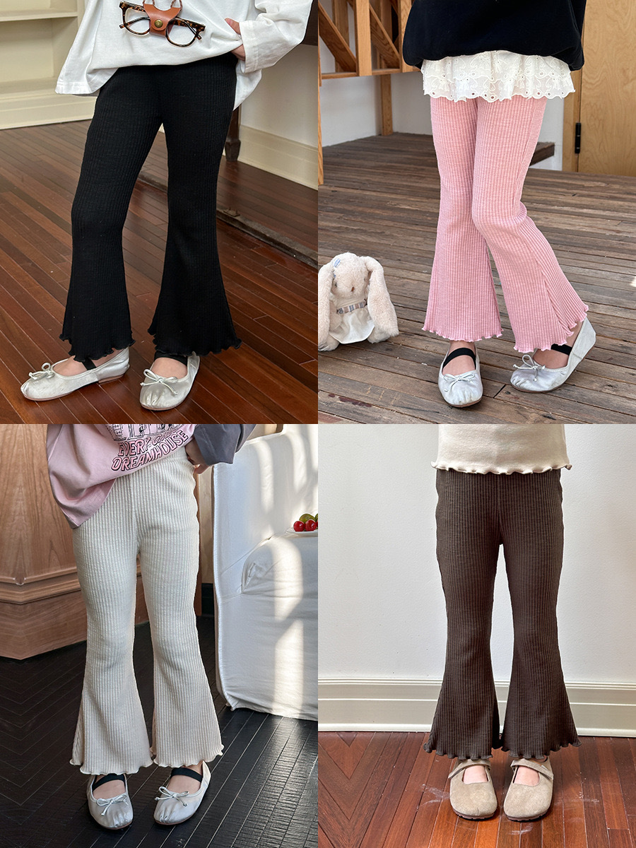 甜美花邊修身彈力喇叭褲