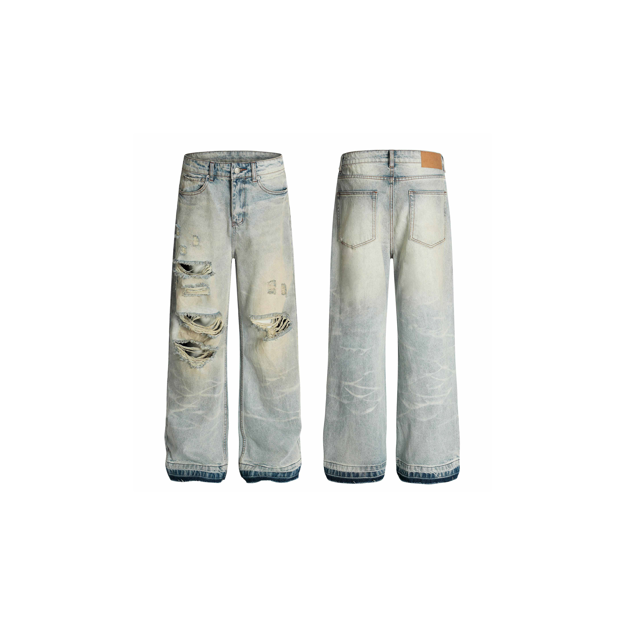 ACR 多重 破洞 worn 泛黃 直筒 牛仔褲